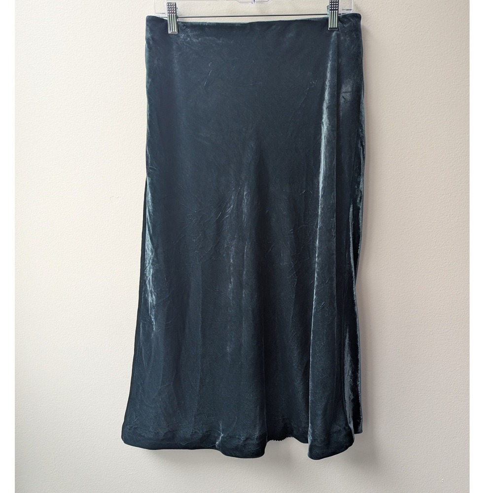 Maeve Anthropologie Slip Skirt Dark Green Velvet Midi Sz M Holiday Festive